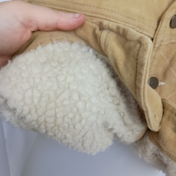 LEE Vintage 70's Suede Sherpa Winter Tan Brown Sleeveless Button-Up Vest(#1,531) - Picture 9 of 10